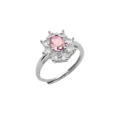 Kate-ring med blomma, rosa sten och vita zirkoner