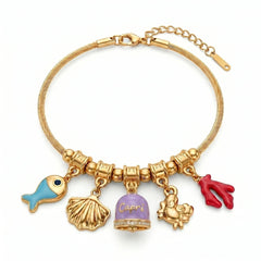 Bracelet with Enamelled Capri Bell in Wisteria and Sea Charms