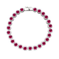 Red Magenta Flower Tennis Bracelet