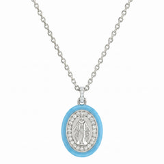 Pastel Blue Enamel Madonnina Necklace with Zirconia