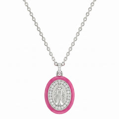 Fuchsia Enamel Madonnina Necklace with Zirconia