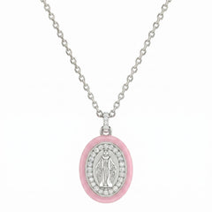 Pastel Pink Enamel Madonnina Necklace with Zirconia