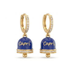 Blue “Capri” Zircon Hoop Earrings with Bell Pendant