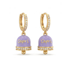 “Capri” Lilac Zircon Hoop Earrings with Bell Charm