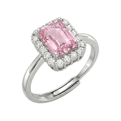 Ring med rosa rektangulär sten och zirkoner