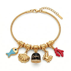 Bracelet with Black Enamel Capri Bell and Sea Charms
