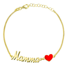 Armband Mamma med rött hjärta