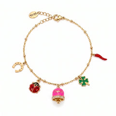 Lyckobringande armband med klocka ”Capri” i neonrosa