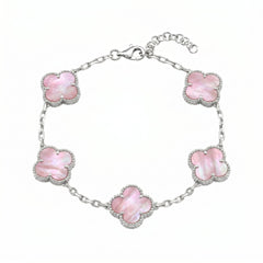 Armband med fyrklöver och rosa pärlemor
