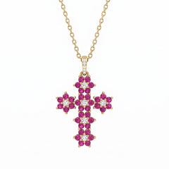 Halsband med kors "Magic Emerald" i fuchsia
