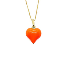 Halsband med fluorescerande orange, välvt emaljhjärta
