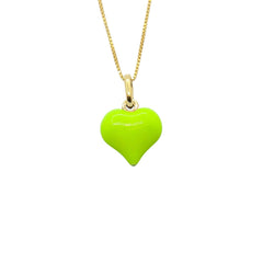 Halsband med fluorescerande gult, välvt emaljhjärta