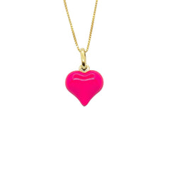 Halsband med fluorescerande rosa, välvt emaljhjärta
