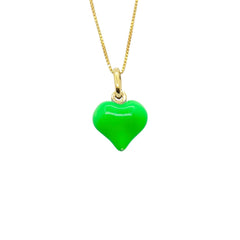 Halsband med fluorescerande grönt, välvt emaljhjärta