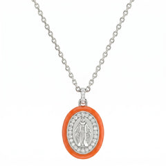 Orange Enamelled Madonnina Necklace with Zircons