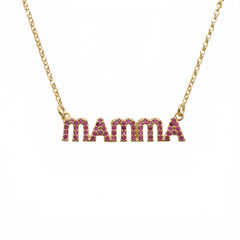 Mammahalsband med fuchsiarosa zirkoner